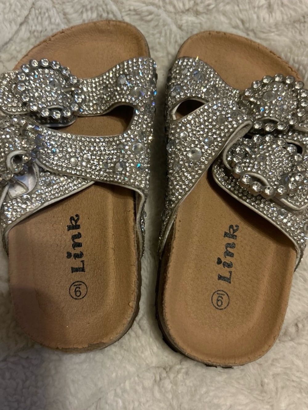 Link Sparkling Silver Rhinestone Slide Sandals for Girls